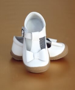 L'Amour Girls Classic White Stitched Bow Mary Jane