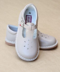L'Amour Girls Almond T-Strap Leather Cut Out Mary Janes